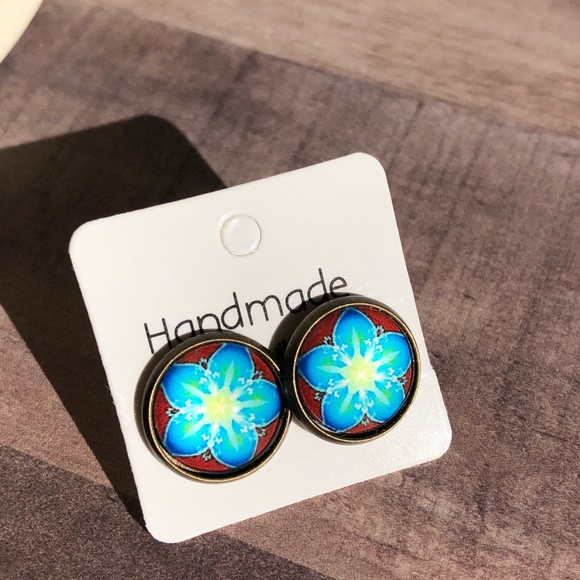 Picking Peonies Blue Stud Earrings! - Picture 2 of 7